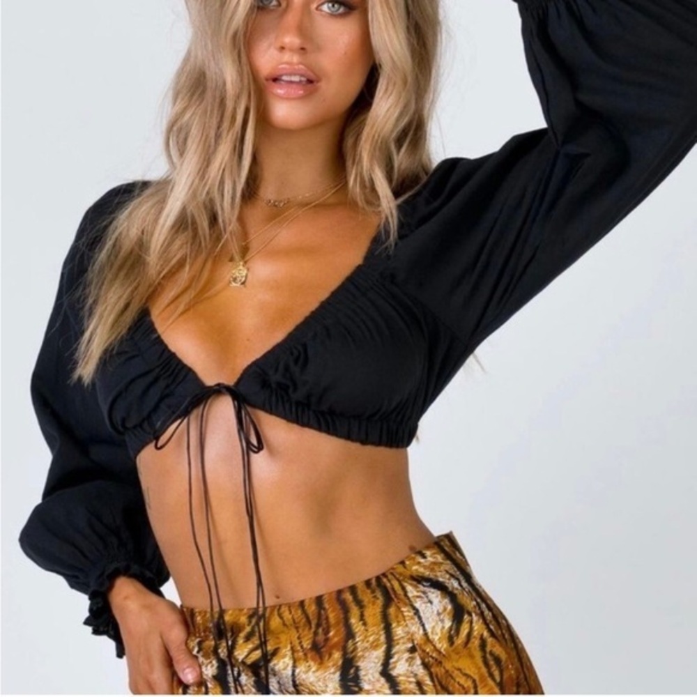Princess Polly Take it to the Heart Long Sleeve Black crop top